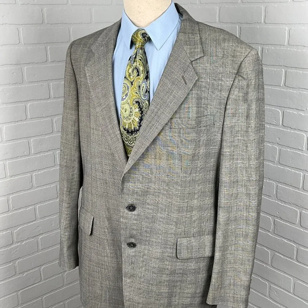 Sterling & Hunt Kuppenheimer Blazer Men 44 Black White Plaid Premier‎ Ed USA VTG